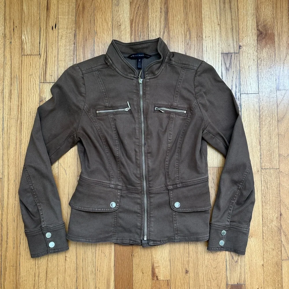 White House Black Market Brown Utility Peplum Jacket - Picture 1 of 5